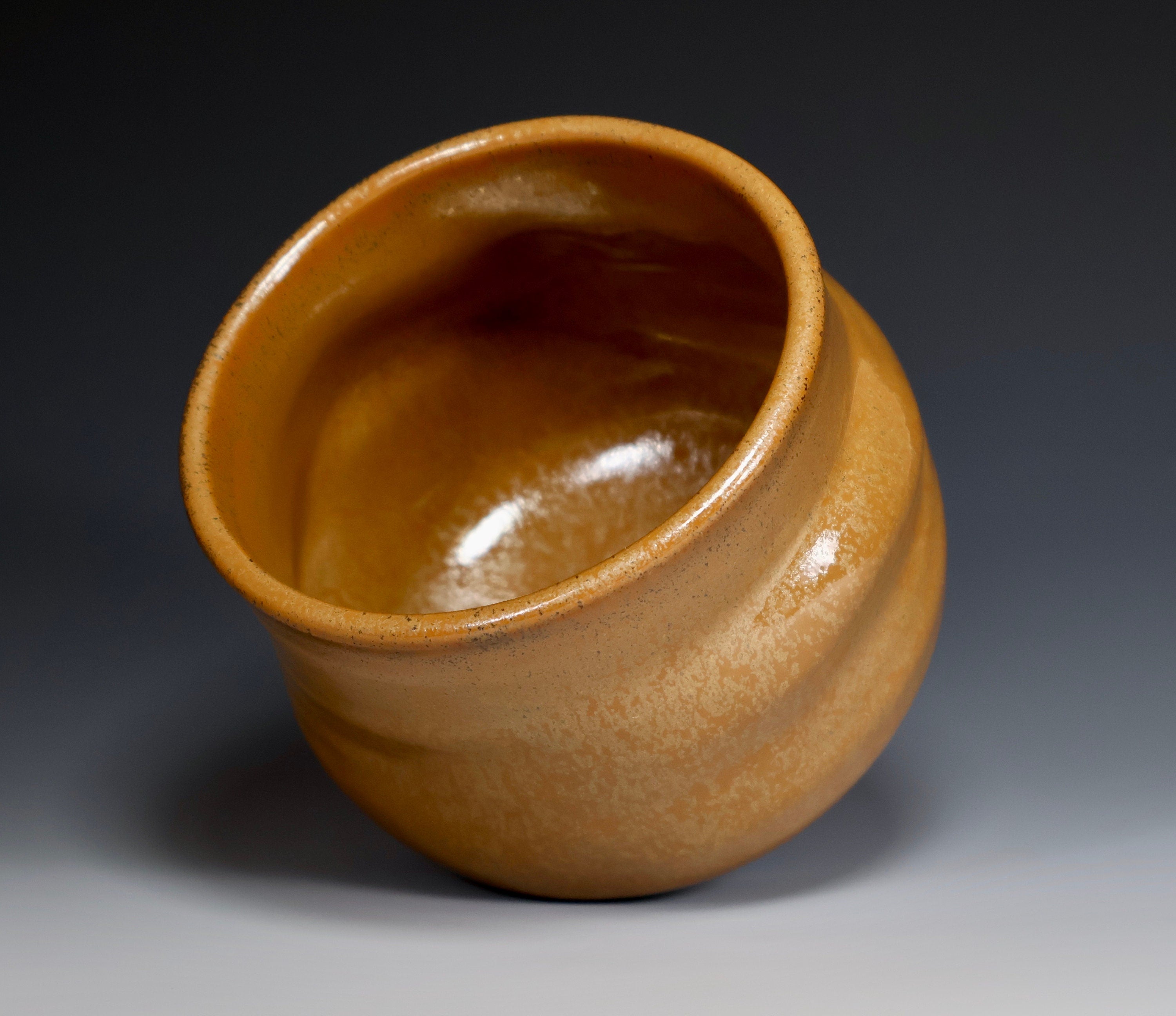 Tea Bowl - Made with Porcelain Clay - Aveturine Caramel Glaze